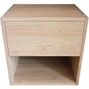 Table de chevet - cube de rangement avec tiroir en bois de chêne massif blanchi.