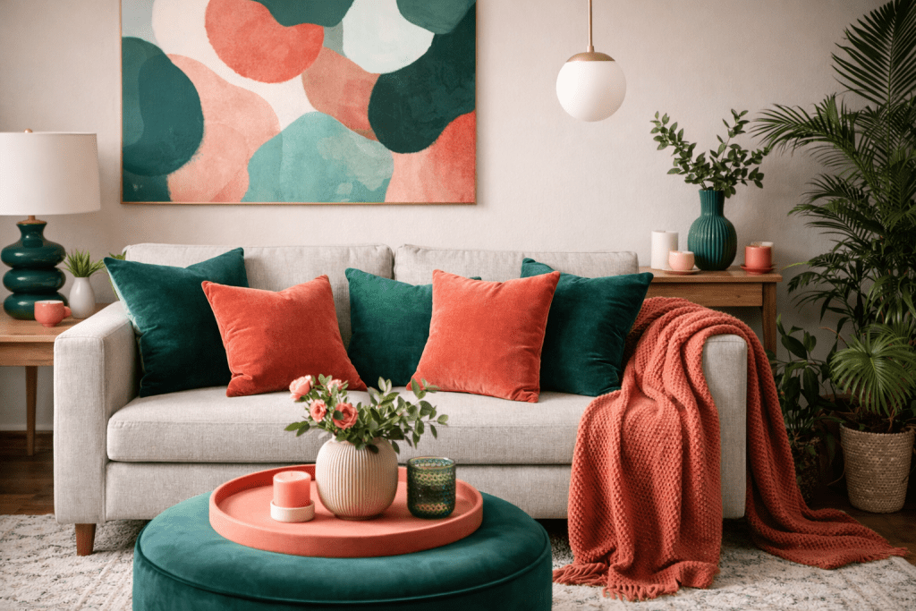 vert émeraude corail doux