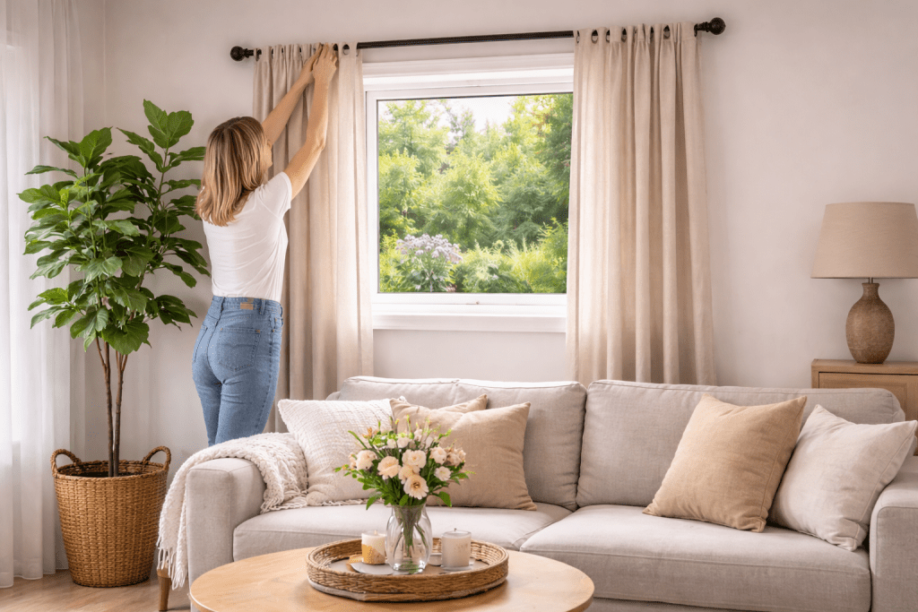 rideau dans une pièce lumineuse