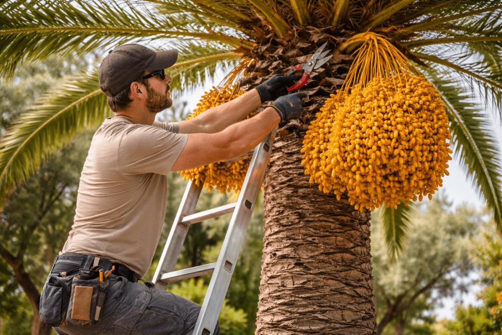 couper les grappes d'un palmier