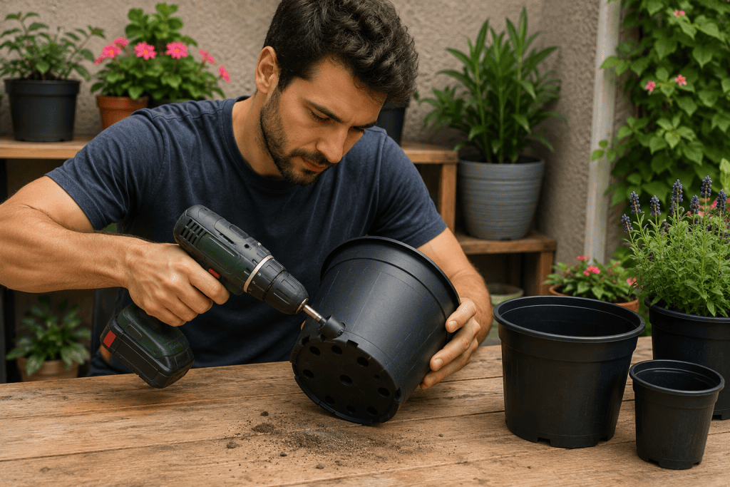percer un pots de fleur en plastique